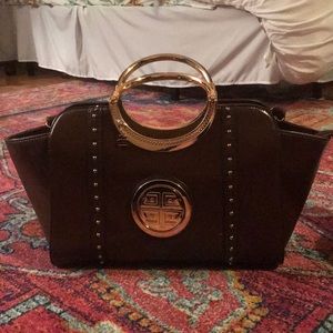 Gold and brown leather purse